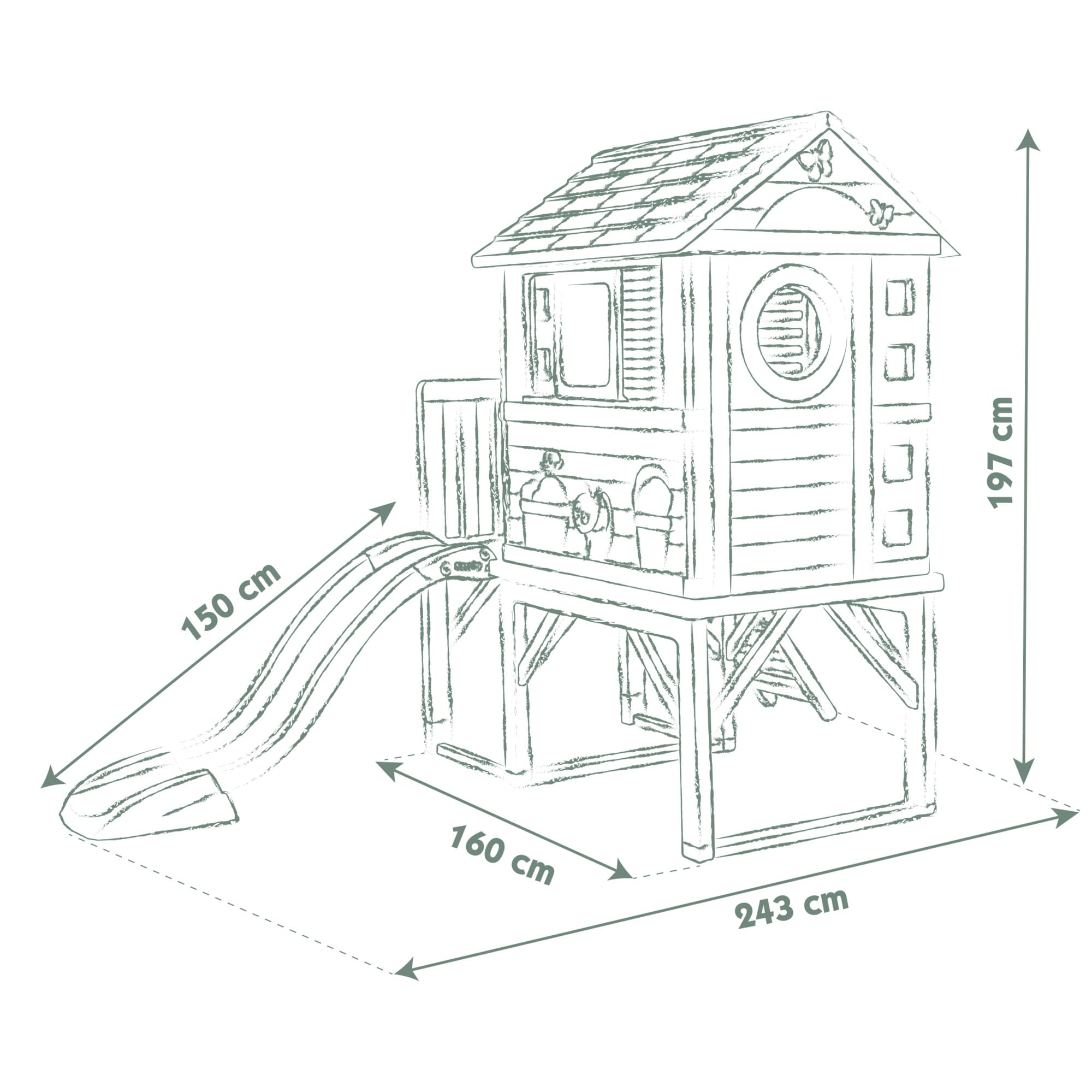 Maison de jeu enfant sur pilotis avec plateforme 70 cm échelle et toboggan matériau recyclé dès 2 ans modèle 7600810802