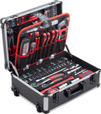 Chariot à outils 156 pièces avec roulettes mallette à outils en aluminium poignée télescopique et rangement compartiments