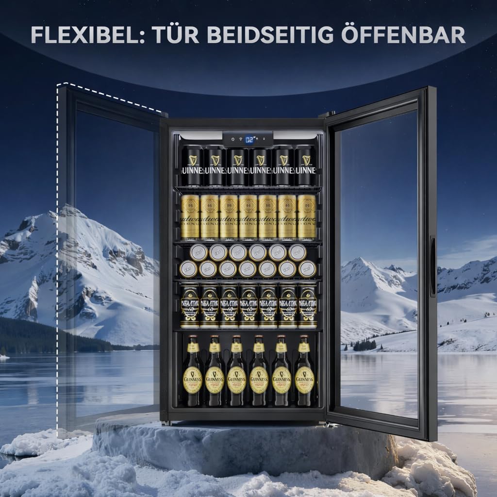 Getränkekühlschrank 86 L freistehend mit 4 verstellbaren Ablagen digitaler Temperaturregelung 1–18 °C LED-Beleuchtung und Frostfrei