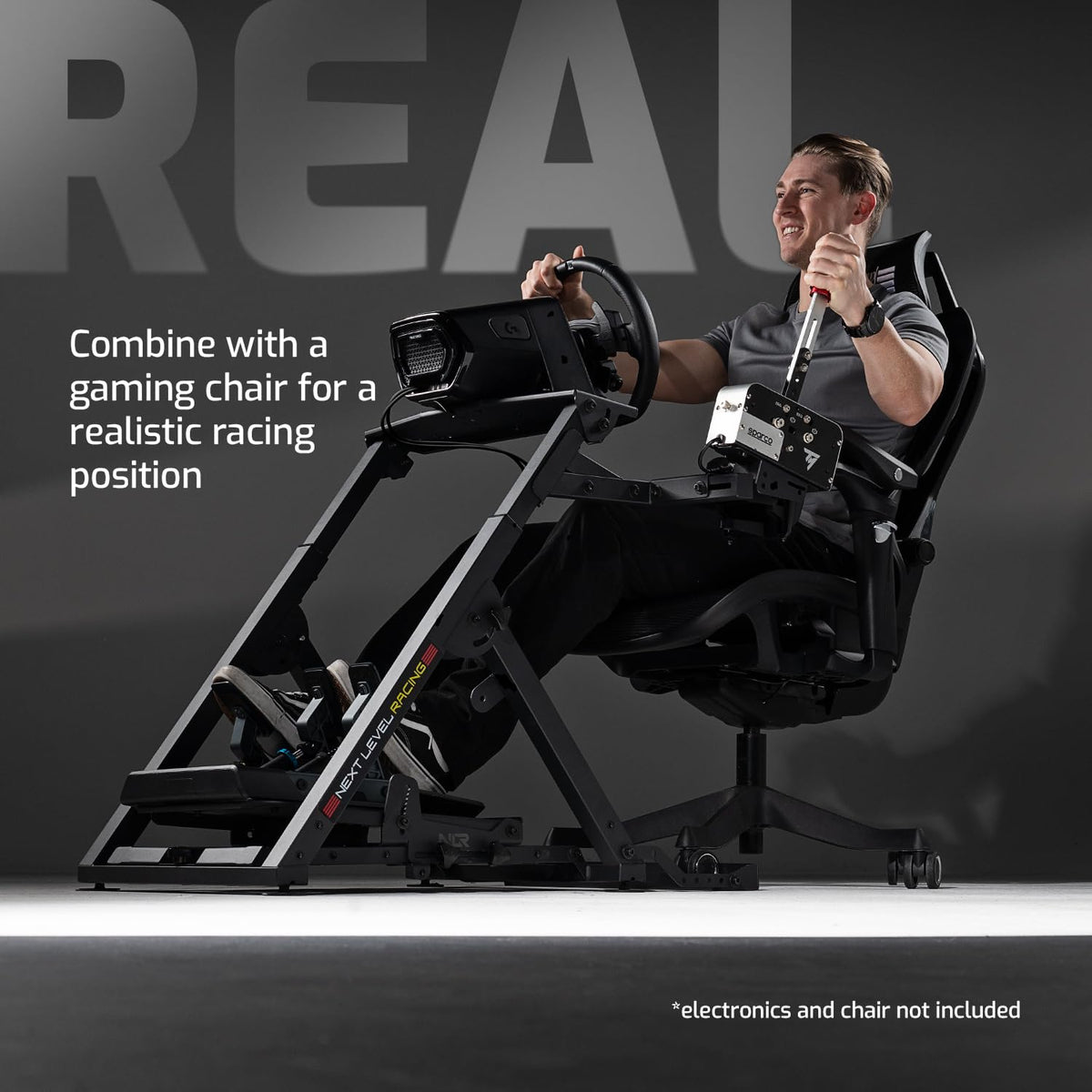 Lenkradständer Wheel Stand 2.0 mit Gaming-Sitz-Schale, zusammenklappbar, kompatibel mit Logitech, Thrustmaster und Fanatec