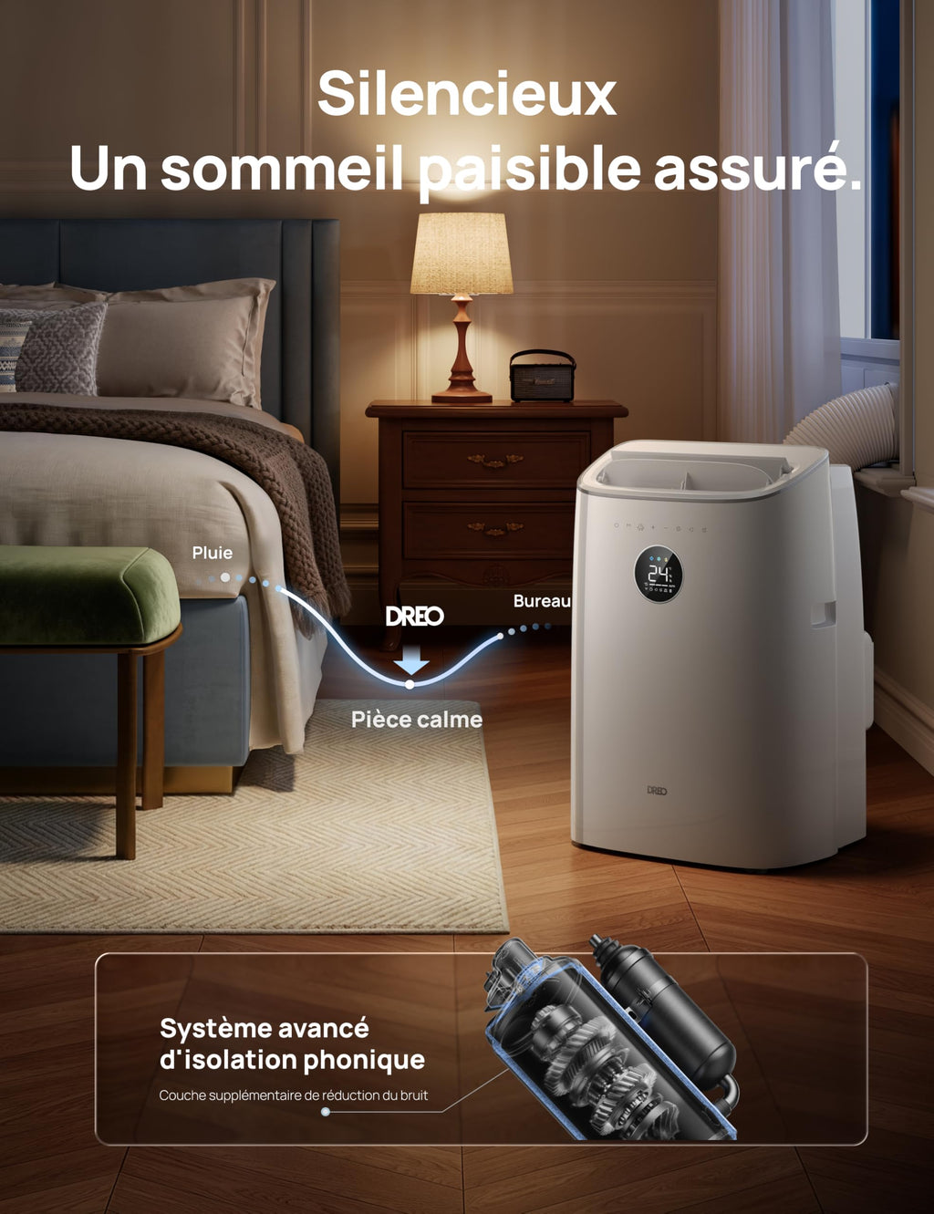 Climatiseur mobile AC318S 7500 BTU 3-en-1 refroidissement ventilation déshumidification avec contrôle WiFi et kit fenêtre
