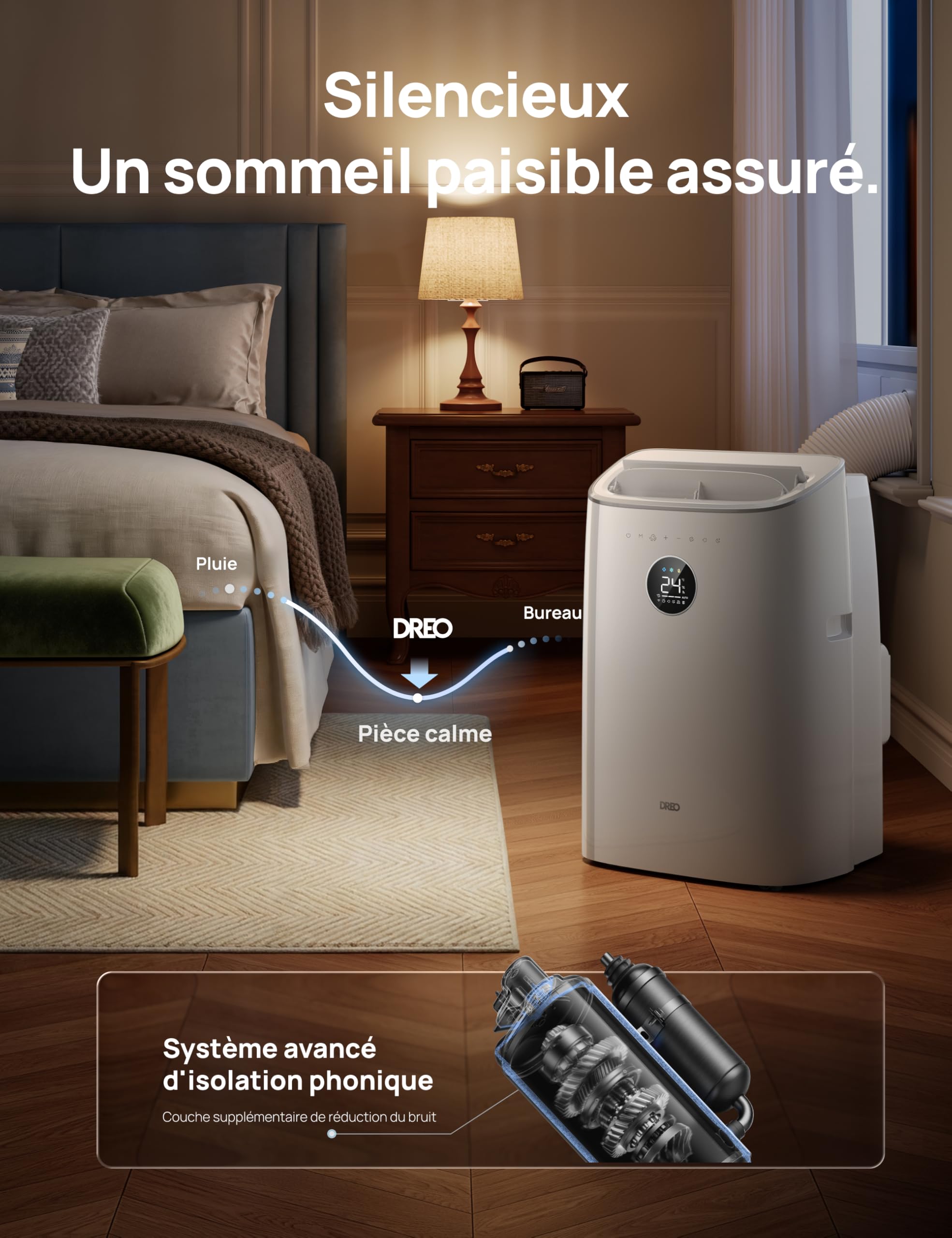 Climatiseur mobile AC318S 7500 BTU 3-en-1 refroidissement ventilation déshumidification avec contrôle WiFi et kit fenêtre