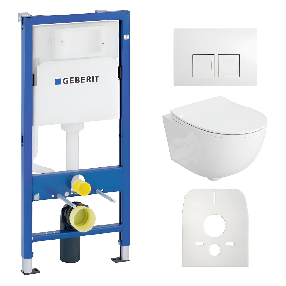 Wand-WC Komplettset Dalia mit Duofix Basic Vorwandelement, spülrandlosem Tiefspül-WC, Soft-Close-Sitz und Delta 25 Bedienplatte in Weiß