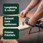 Lackfräse zum Entfernen von Farben und Lacken, 850 W, 4 m Kabel, mit 4 Hartmetallklingen und metaBOX 145