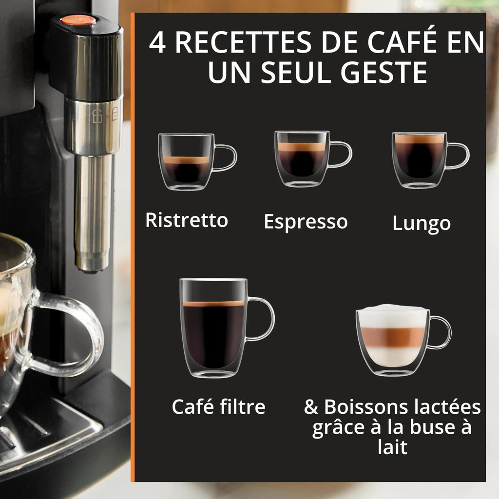 Krups Harmony, Machine espresso entièrement automatique avec buse vapeur, 4 boissons, Mousseur à lait manuel, Charbon, EA508BE0, Gris Coal