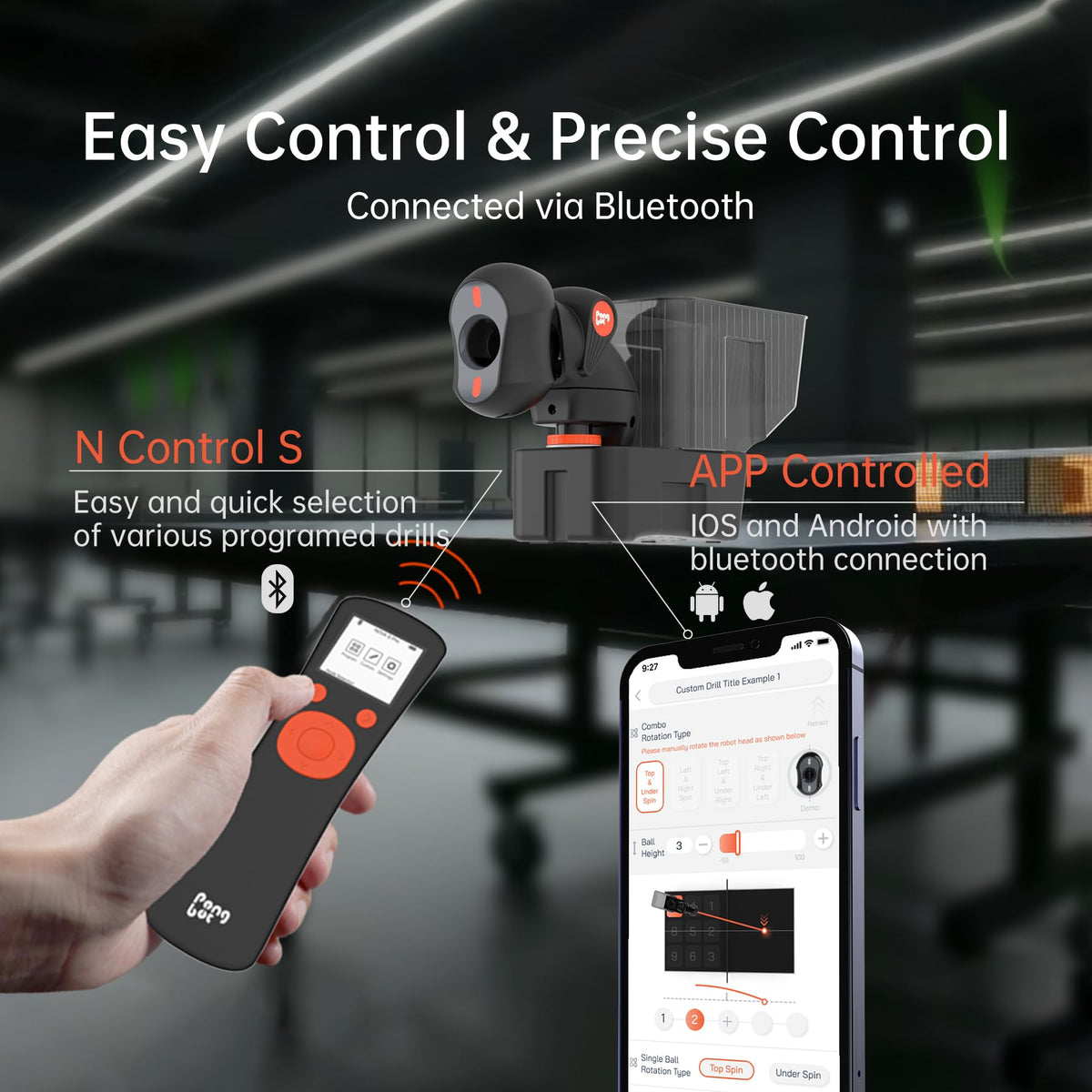 Tischtennisroboter Nova S Pro mit App- und Fernbedienungssteuerung, 264 Übungsprogramme, 21 Geschwindigkeits- und Rotationsstufen