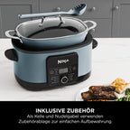 Multikocher 8-in-1 mit 8 l Fassungsvermögen für bis zu 8 Portionen, 1200 W, antihaftbeschichteter und spülmaschinenfester Kochtopf, in Meersalzgrau