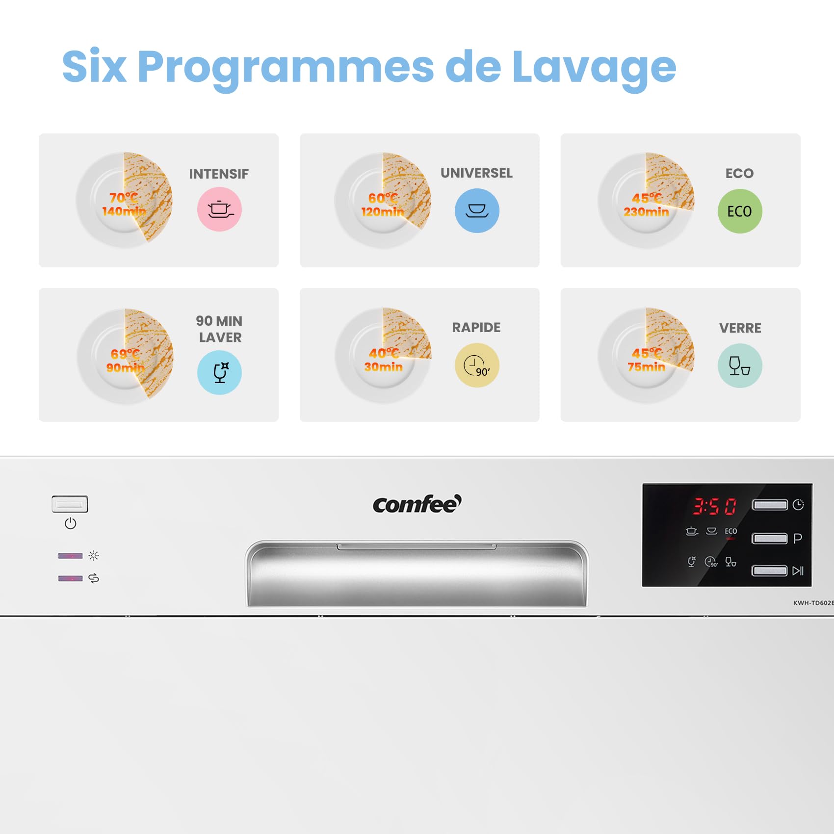Lave-vaisselle compact TD602E-W 6 couverts 6 programmes écran LED démarrage différé 47 dB