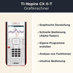 Grafikrechner TI-Nspire CX II-T mit Schutztasche in Schwarz, batteriebetrieben mit Farbdisplay