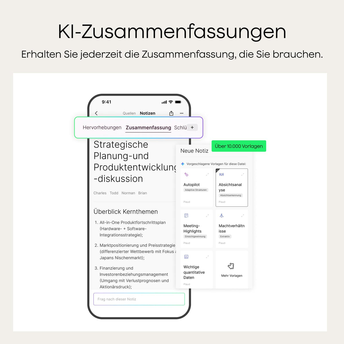 KI-Diktiergerät Plaud Note mit 64 GB, 30 Std. Aufnahme und magnetischer Hülle in Schwarz