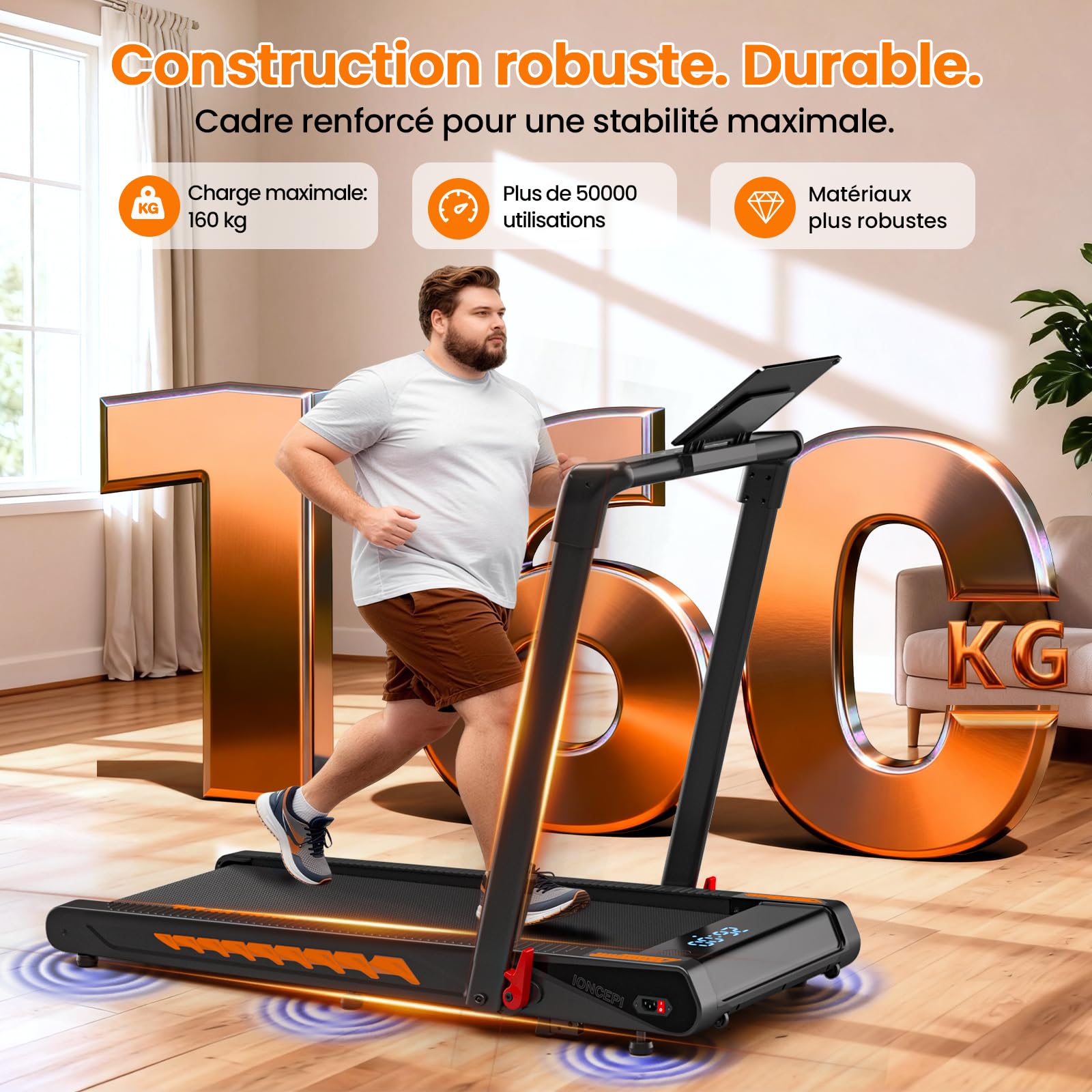Tapis de course pliable 6 en 1 inclinaison 10% moteur 3 CV vitesse 12 km/h Bluetooth écran LED capacité 160 kg