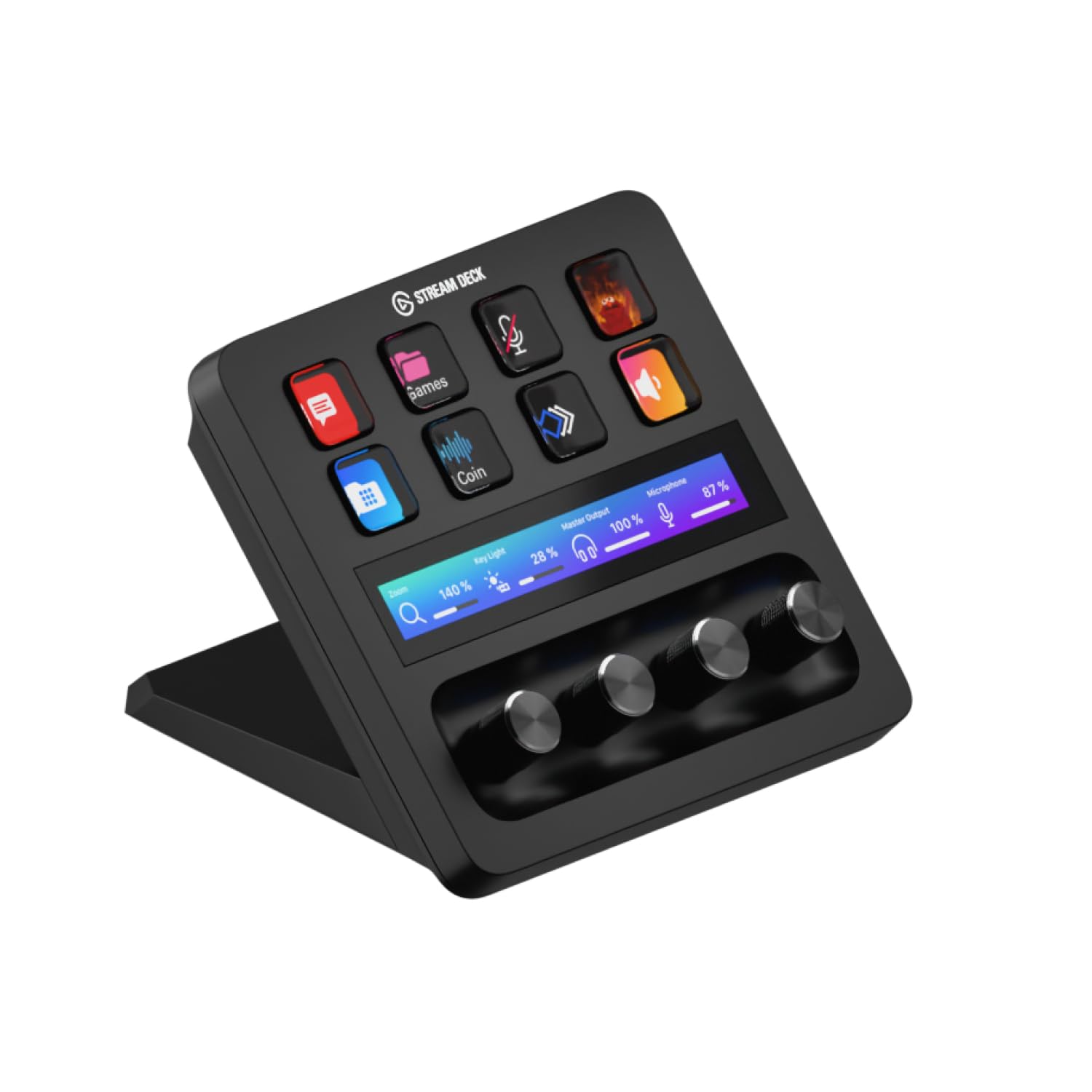 Console de mixage Stream Deck Plus avec touches LCD ruban tactile et connexion USB-C pour production audio vidéo Mac PC