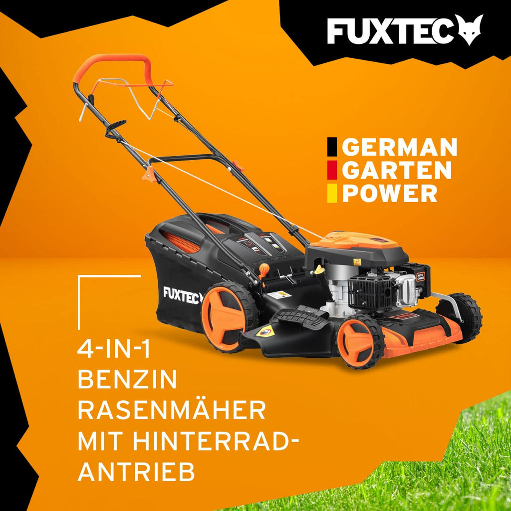 Benzin-Rasenmäher FX-RM5196 mit 196-ccm-4-Takt-Motor und 51 cm Schnittbreite, 4-in-1-Funktion mit Radantrieb und 60-Liter-Fangkorb