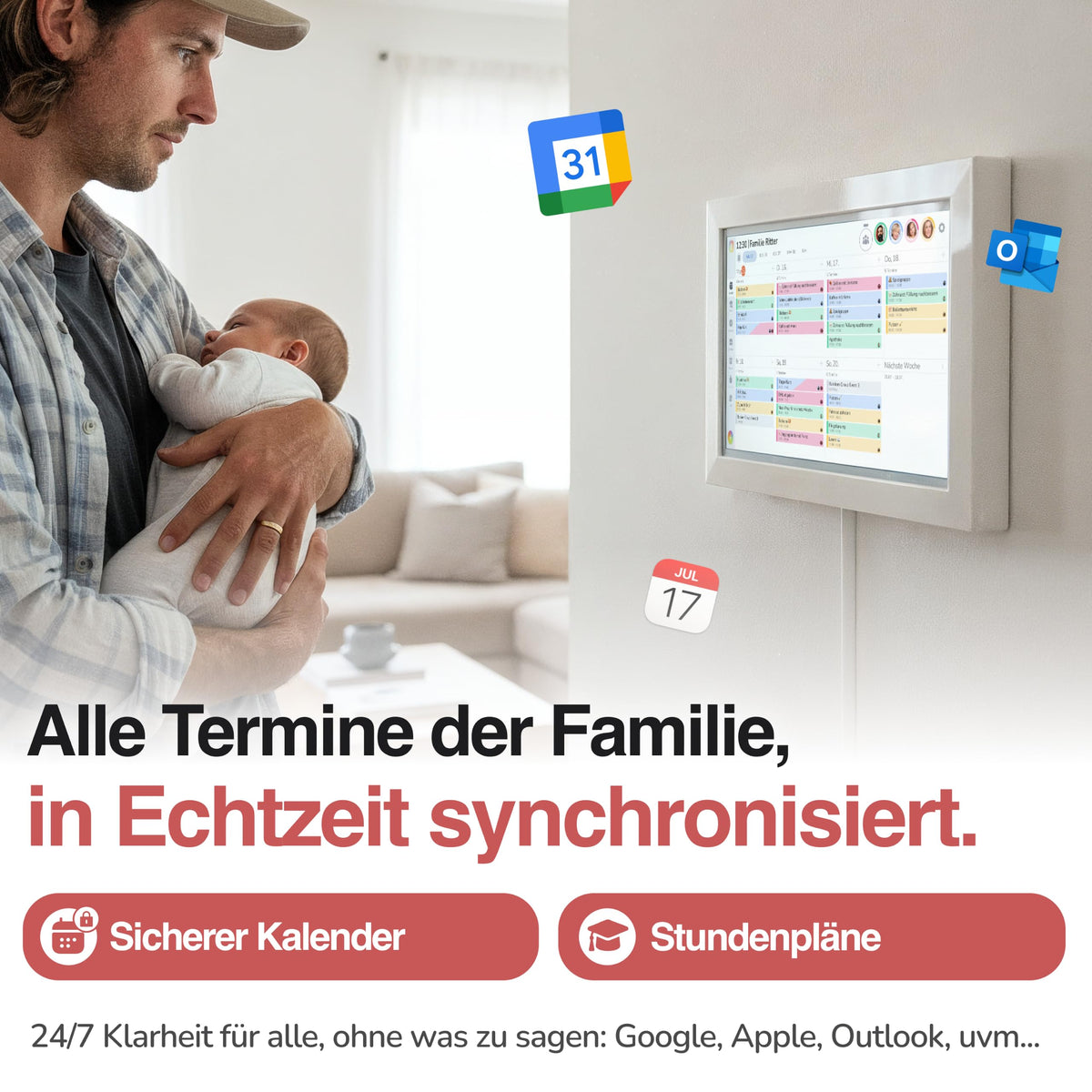 Digitaler Familienkalender 15,6"""" mit FHD Touchscreen und App für iOS und Android, Wandkalender zur Familienorganisation