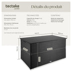Coffre de jardin rangement extérieur polyrotin 750 L aluminium 145 x 82,5 x 79,5 cm couvercle rabattable