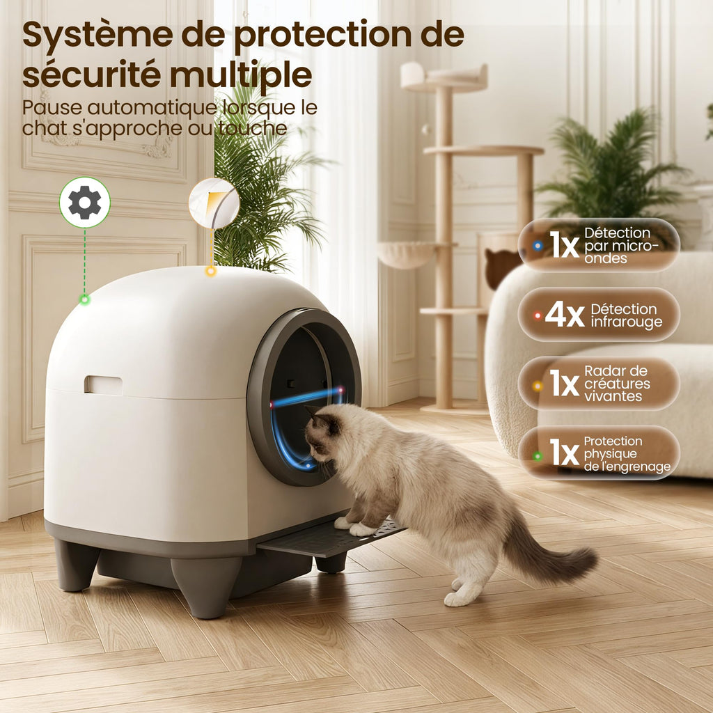 Litière chat autonettoyante automatique Pura Max 90L avec contrôle APP WiFi bac à litière pour plusieurs chats entrée basse
