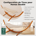 Hamac avec support en bois de pin massif 320 x 120 cm réglable en hauteur charge 200 kg extérieur