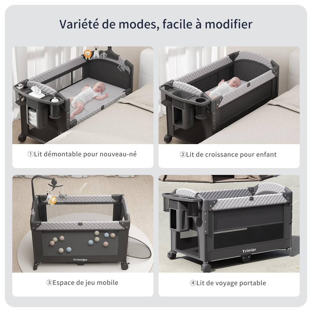 Lit bébé pliable UP650S réglable en hauteur avec moustiquaire table à langer fonction cododo et voyage 120x70x76 cm