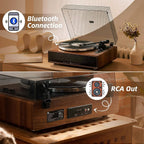 Plattenspieler mit integrierten Lautsprechern und Bluetooth, 33/45 RPM, Phono-Vorverstärker, Nussbaum
