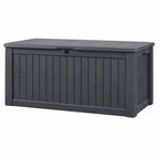 Auflagenbox 570 L aus Kunststoff in Anthrazit mit Holzoptik, wasserdicht und belüftet, Deckel bis 250 kg belastbar