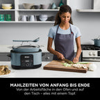 Multikocher 8-in-1 mit 8 l Fassungsvermögen für bis zu 8 Portionen, 1200 W, antihaftbeschichteter und spülmaschinenfester Kochtopf, in Meersalzgrau