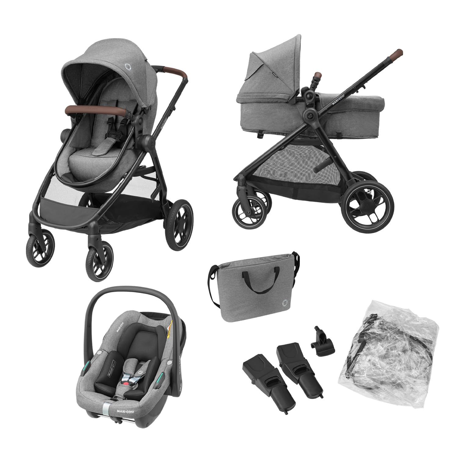 Poussette bébé 3 en 1 Zelia S Trio avec siège auto i-Size pliable inclinable jusqu'à 22 kg sac à langer et accessoires