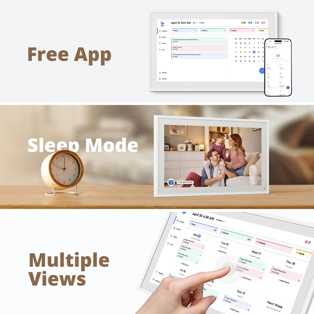 Digitaler Wandkalender 15,6 Zoll FHD Familienplaner mit 32GB Speicher und Wandhalterung, Touchscreen Tischkalender