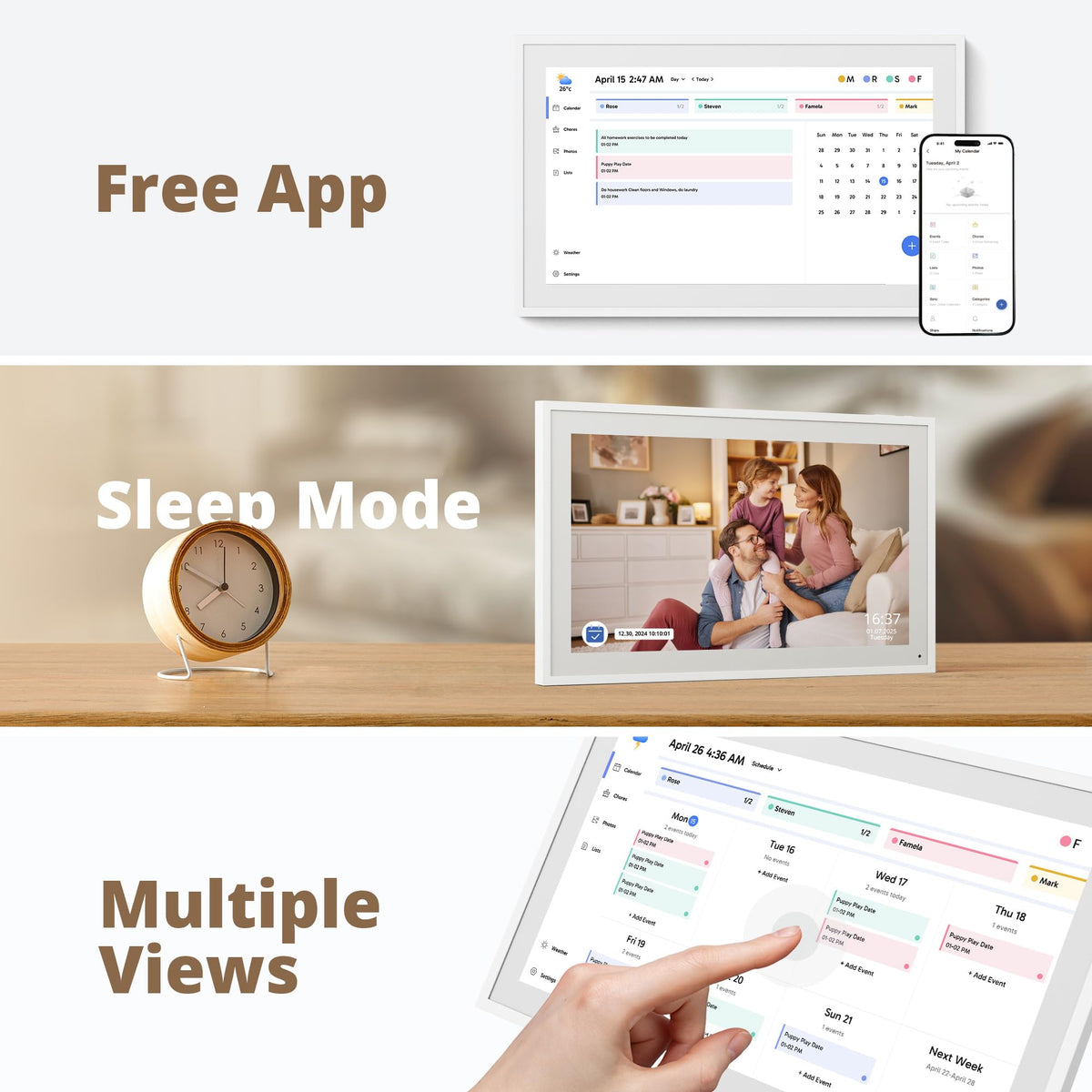 Digitaler Wandkalender 15,6 Zoll FHD Familienplaner mit 32GB Speicher und Wandhalterung, Touchscreen Tischkalender