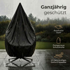 Hängesessel mit Gestell für Outdoor und Indoor, faltbarer Loungesessel aus PE-Rattan in Grau mit Wendebezug und Abdeckplane, bis 150 kg