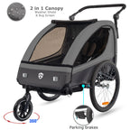 2in1 Fahrradanhänger und Kinderwagen für 1 bis 2 Kinder, bis 40 kg, mit Federung und 360° drehbarem Vorderrad