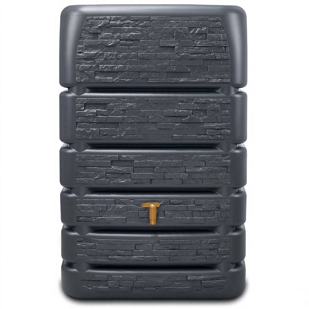 Regentonne Wandtank 510 Liter in Anthrazit mit Steindekor-Front, 80 x 60 x 123 cm, inkl. Auslaufhahn