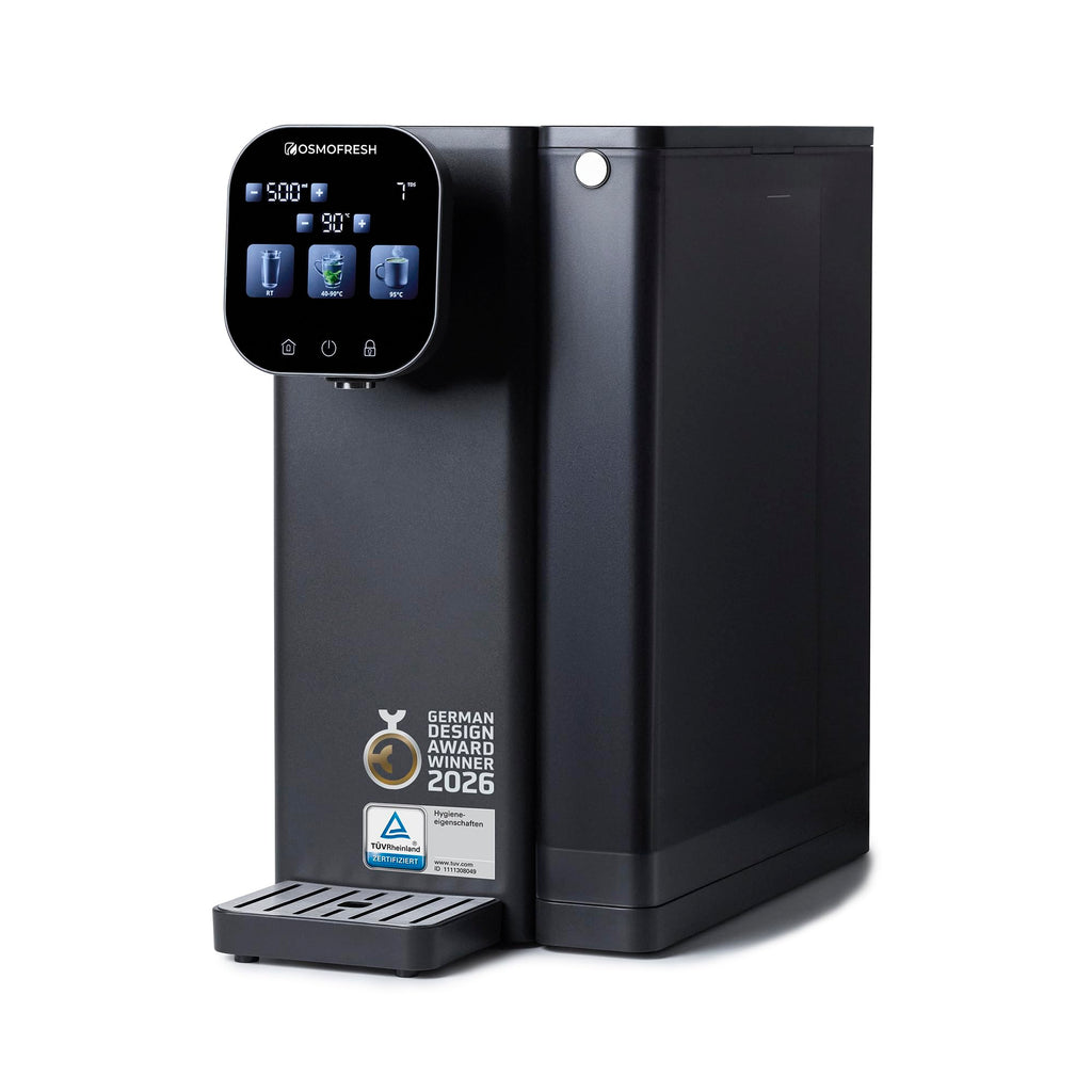 Auftisch Osmoseanlage Fusion Air mit Heißwasserspender 4,7-L-Tank UV-C LED 10-Stufen-Filterung Mineralisierung