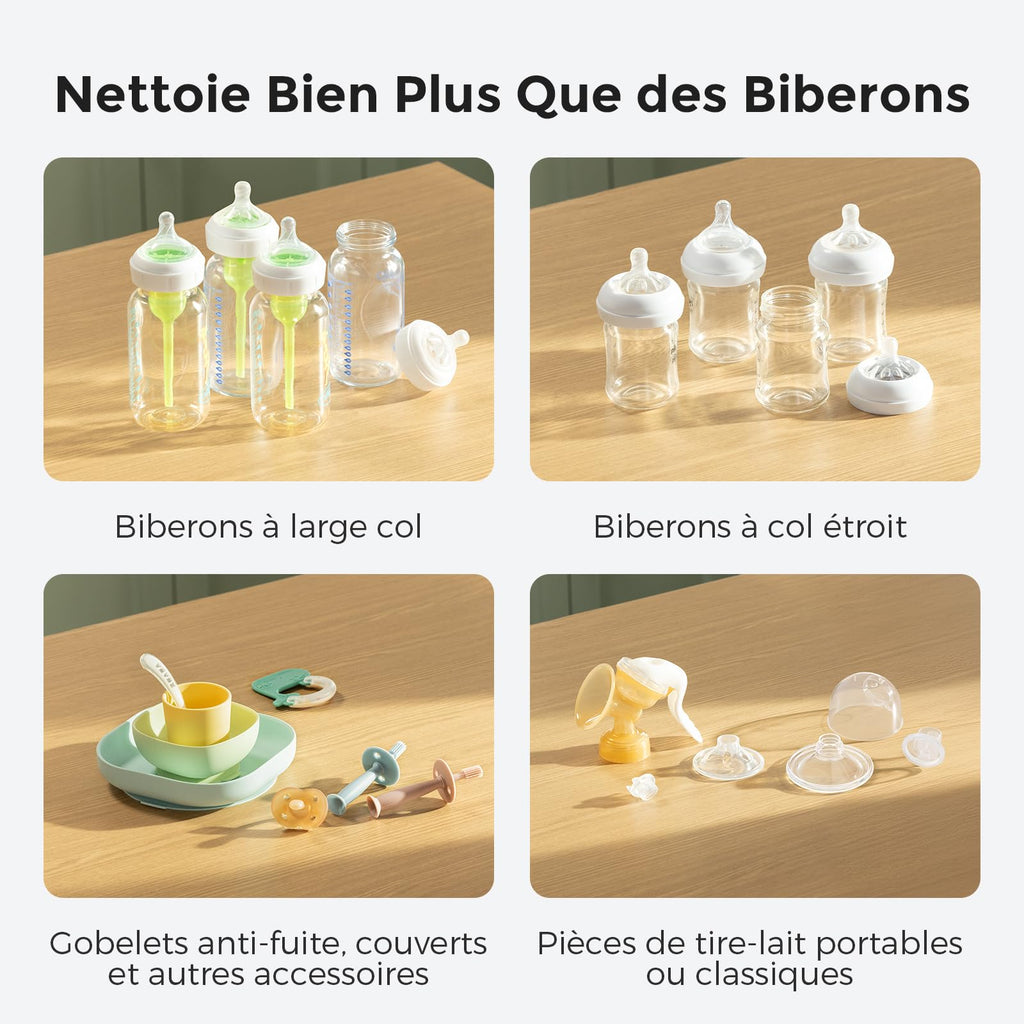 Nettoyeur biberons automatique avec stérilisation vapeur et séchage cycle rapide 19 min pour biberons et accessoires bébé