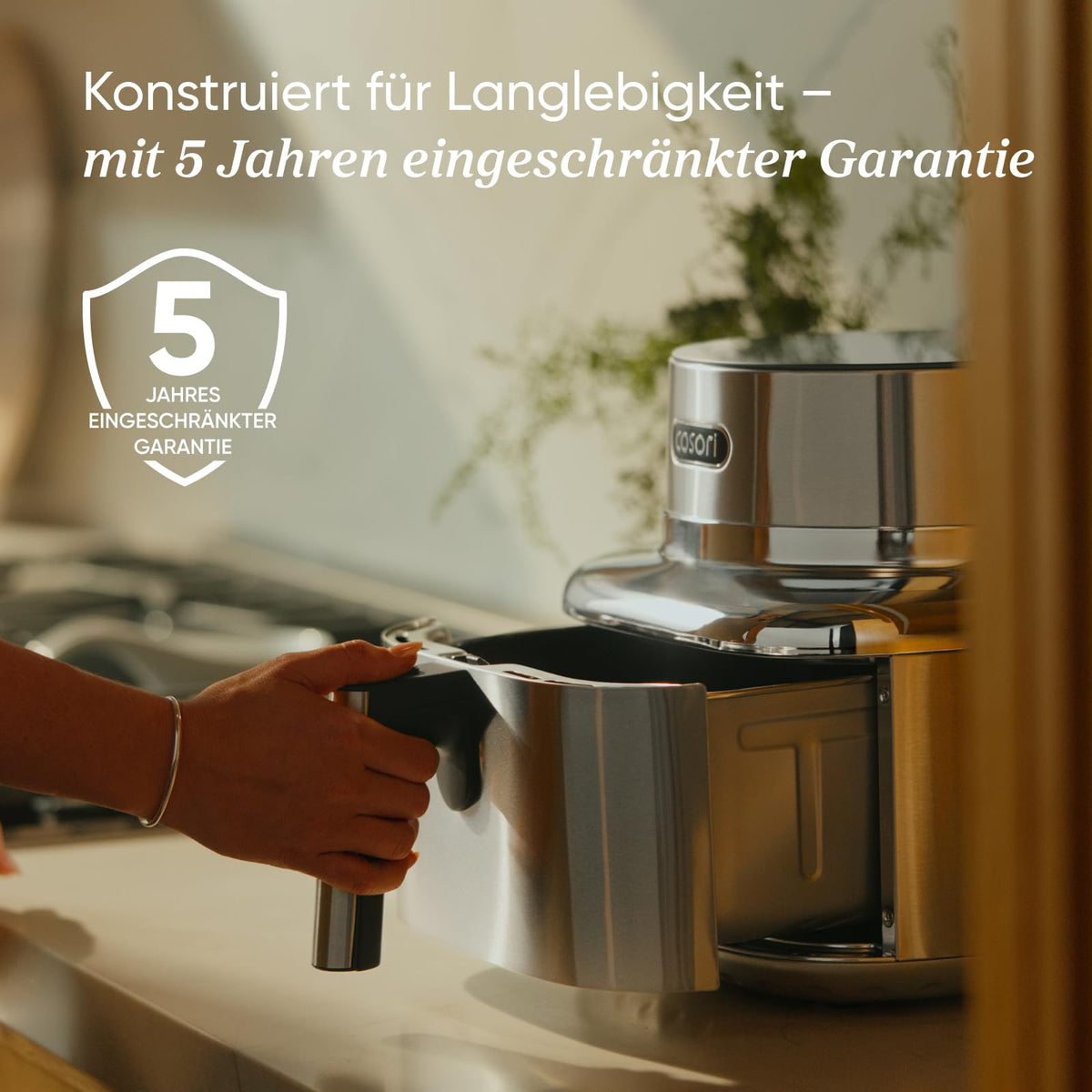 Heißluftfritteuse 6,2 L aus Edelstahl mit PFAS-freier Keramikbeschichtung und Crisp-Platte