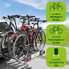 Porte-vélos d'attelage 11556 pour 4 vélos pliable avec fixation attelage prise 13 broches charge maximale 60 kg