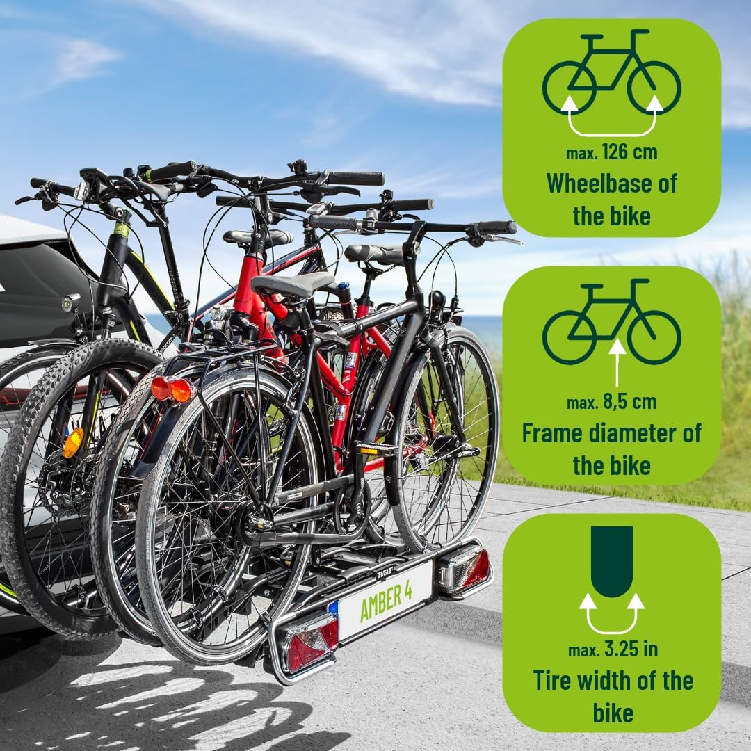Porte-vélos d'attelage 11556 pour 4 vélos pliable avec fixation attelage prise 13 broches charge maximale 60 kg