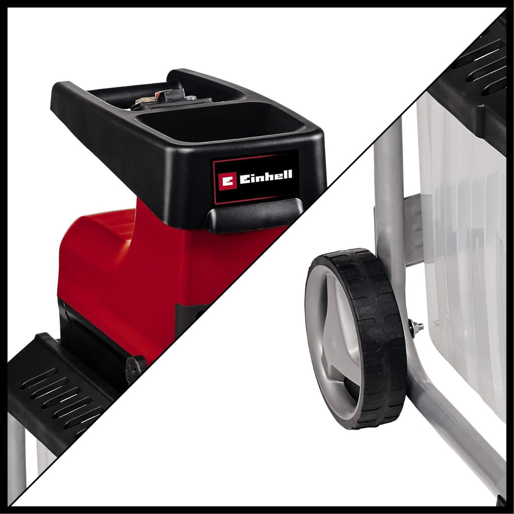 Elektro-Leisehäcksler GC-RS 60 CB mit 2800 W und 45 mm Aststärke, Schneidwalze, Drehrichtungsumschalter und transparenter 60 L Fangbox