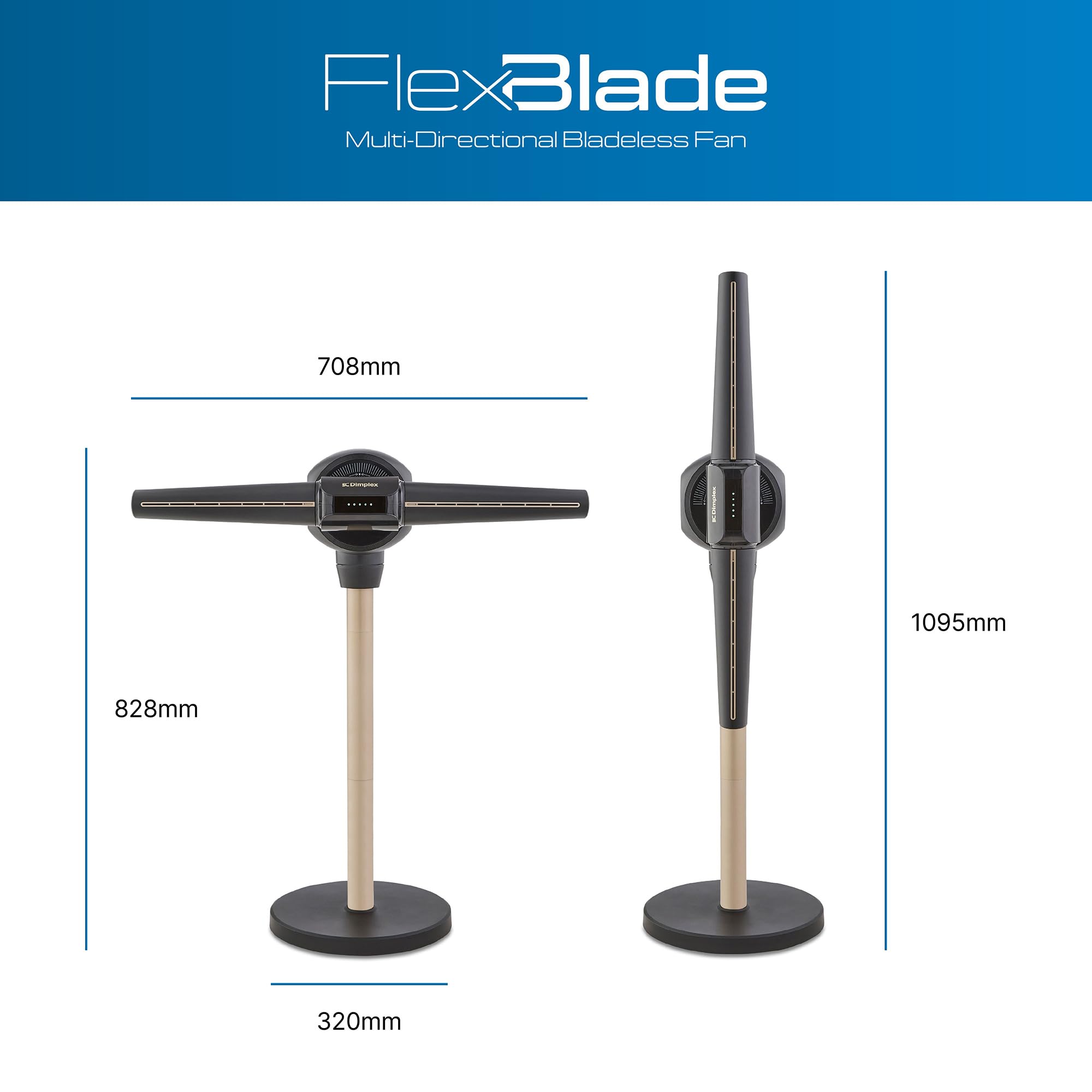 Ventilateur sans pales FlexBlade sur pied double direction oscillation 90° 5 vitesses minuterie télécommande magnétique