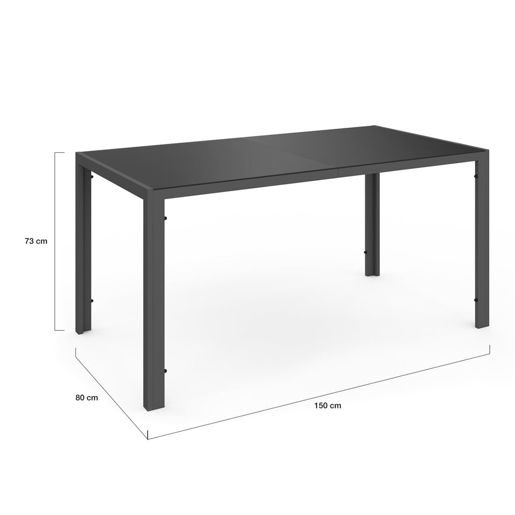Salon de jardin Madrid table 150 cm avec 6 chaises empilables acier gris anthracite modèle 4113