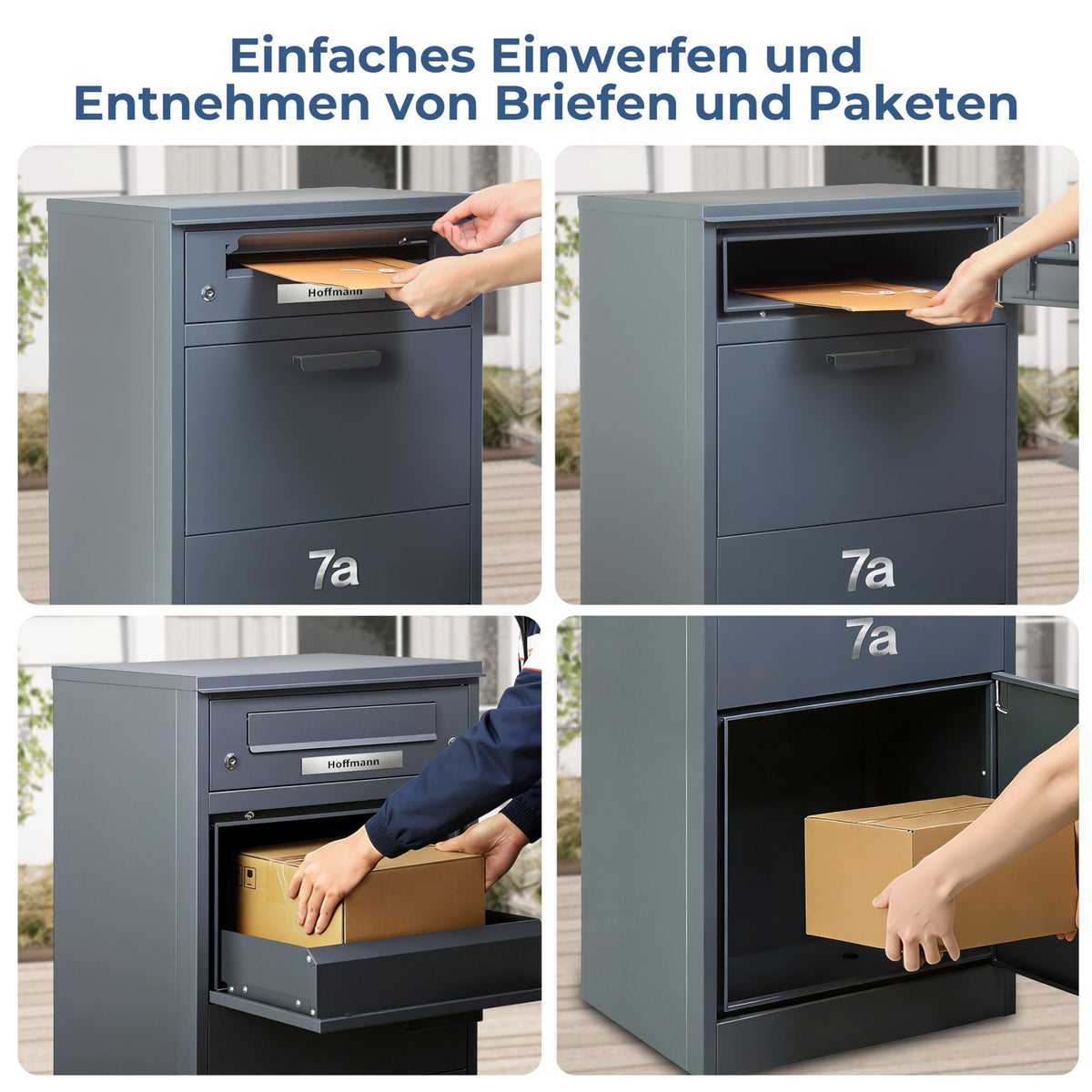 Paketbox mit Briefkasten und Paketfach 112 x 50 x 39 cm 85 L abschließbar aus verzinktem Stahl mit 4 Schlüsseln Anthrazit