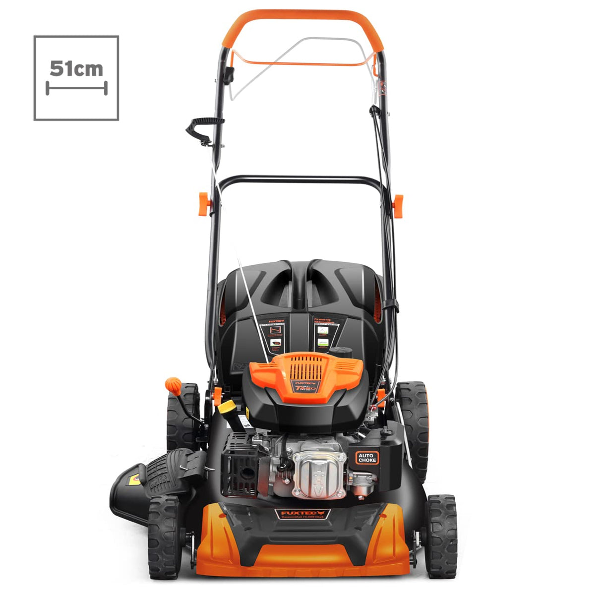 Benzin-Rasenmäher FX-RM5196 mit 196-ccm-4-Takt-Motor und 51 cm Schnittbreite, 4-in-1-Funktion mit Radantrieb und 60-Liter-Fangkorb