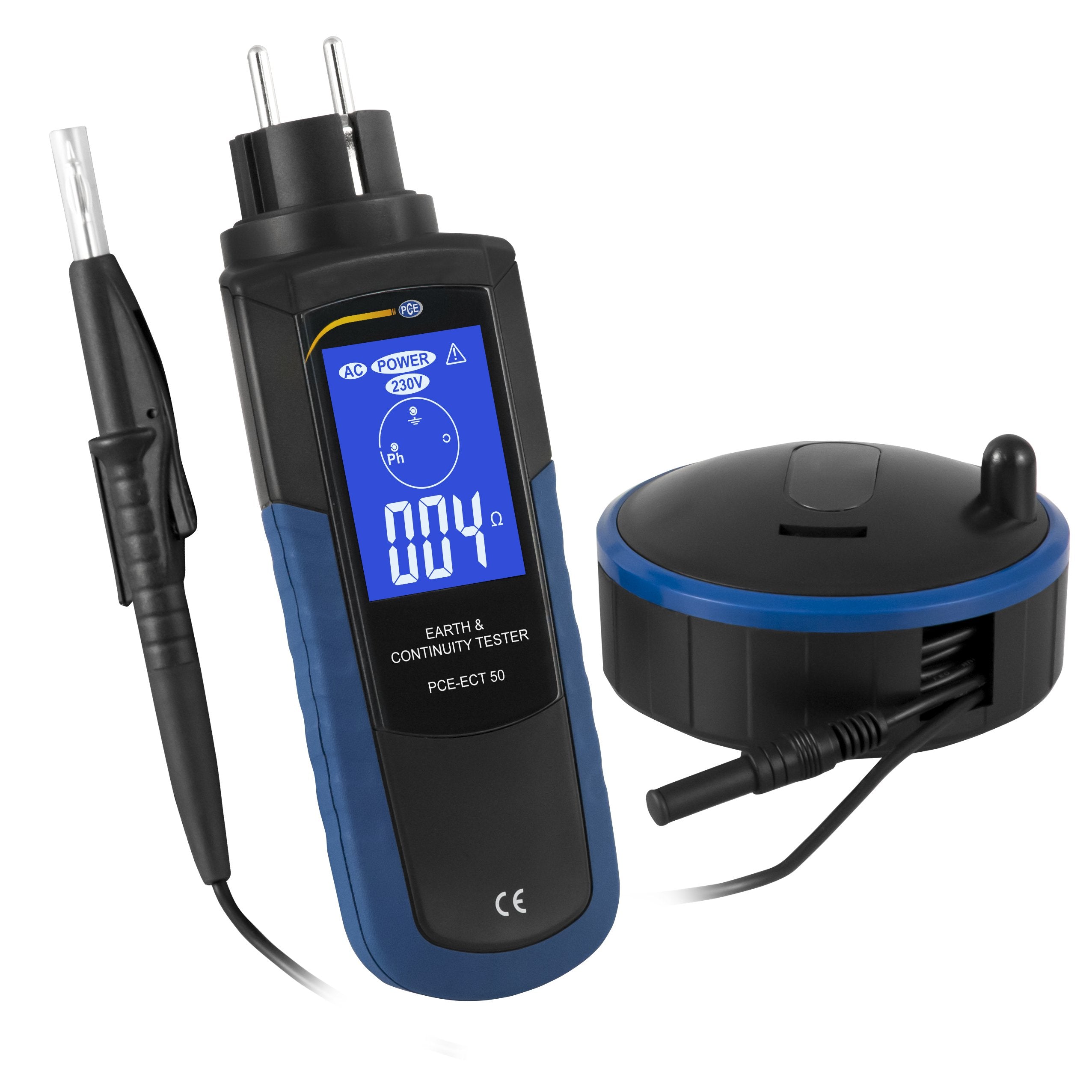 Testeur de résistance de terre PCE-ECT 50 avec écran LCD couleur rétroéclairé tension 230 V AC catégorie III protection IP40 IK06