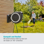 Wand-Schlauchbox RollUp L mit 30 m Schlauch, schwenkbar und frostsicher, inkl. Reinigungsspritze und Brause