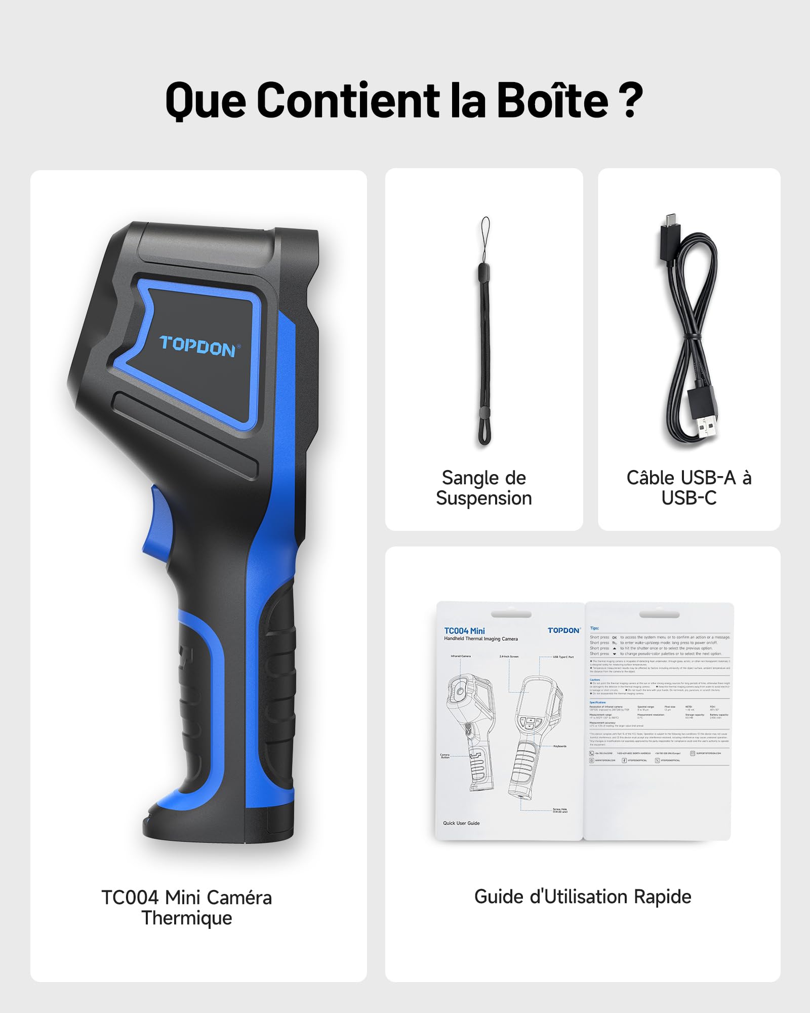 Caméra thermique infrarouge TC004 Mini 240x240 résolution IR avec mesure précise 25Hz batterie Lithium-ion