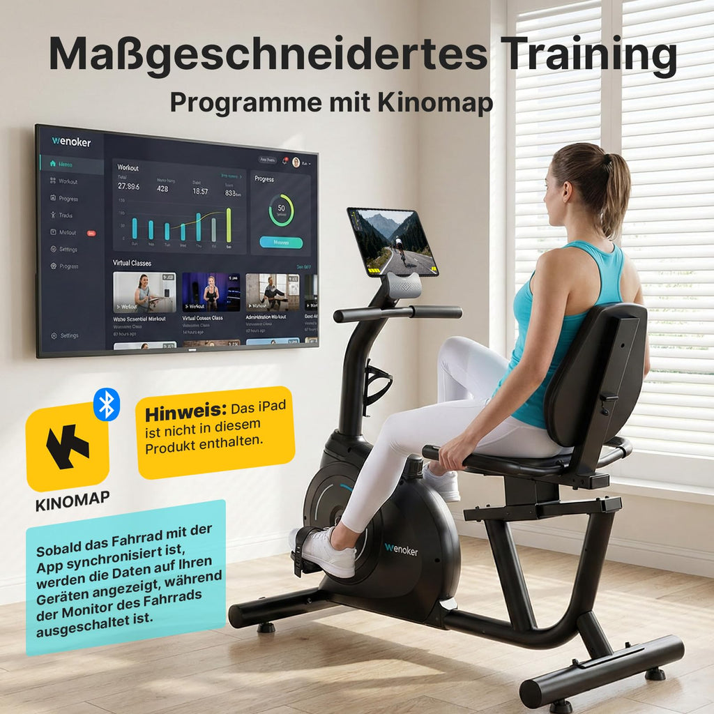 Liegeergometer mit 16 magnetischen Widerstandsstufen und LCD-Anzeige, bis 160 kg, verstellbarer Sitz und Lenker
