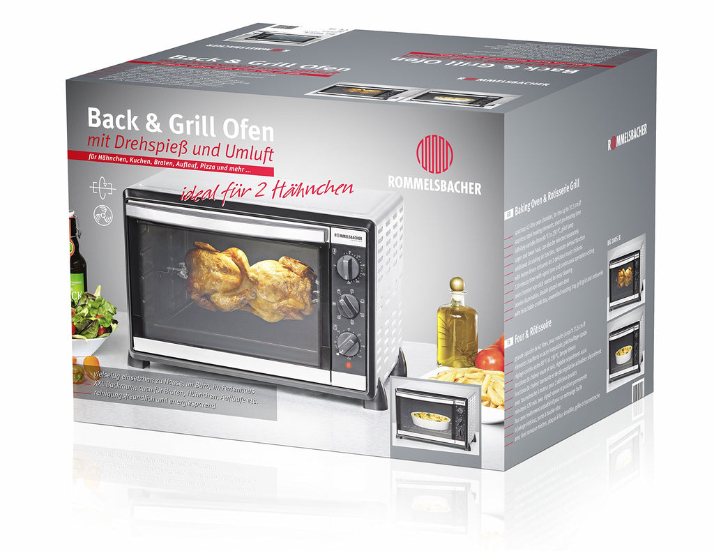 Back & Grill Ofen BG 1805/E, 42 Liter Edelstahl, 7 Heizarten, 80-230 °C, mit Drehspieß und Zubehör