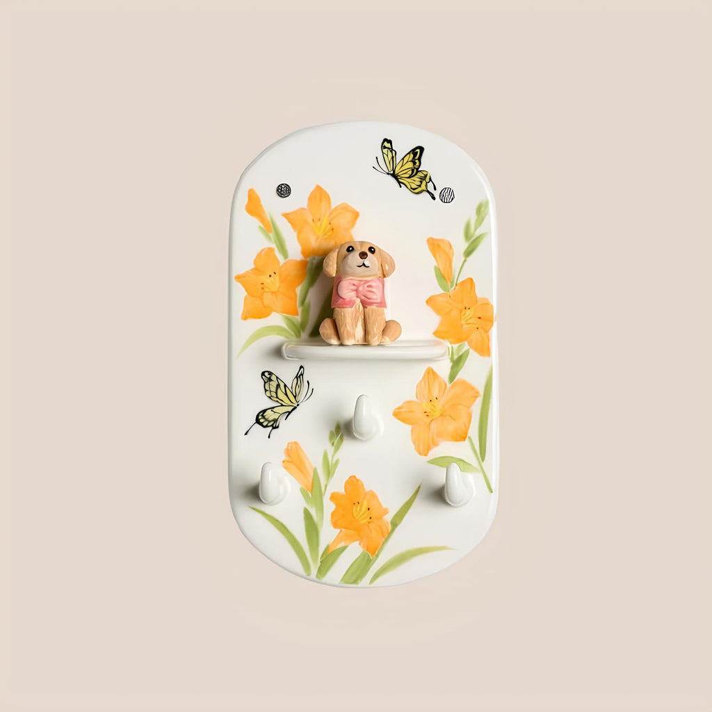 Porte-clés mural 3D en céramique, Golden Retriever, Cœurs, Organisateur d'entrée, Support de bougie, pour chien et chat