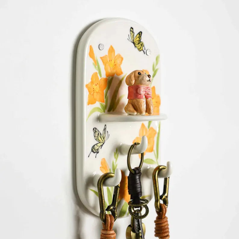 Porte-clés mural 3D en céramique, Golden Retriever, Cœurs, Organisateur d'entrée, Support de bougie, pour chien et chat