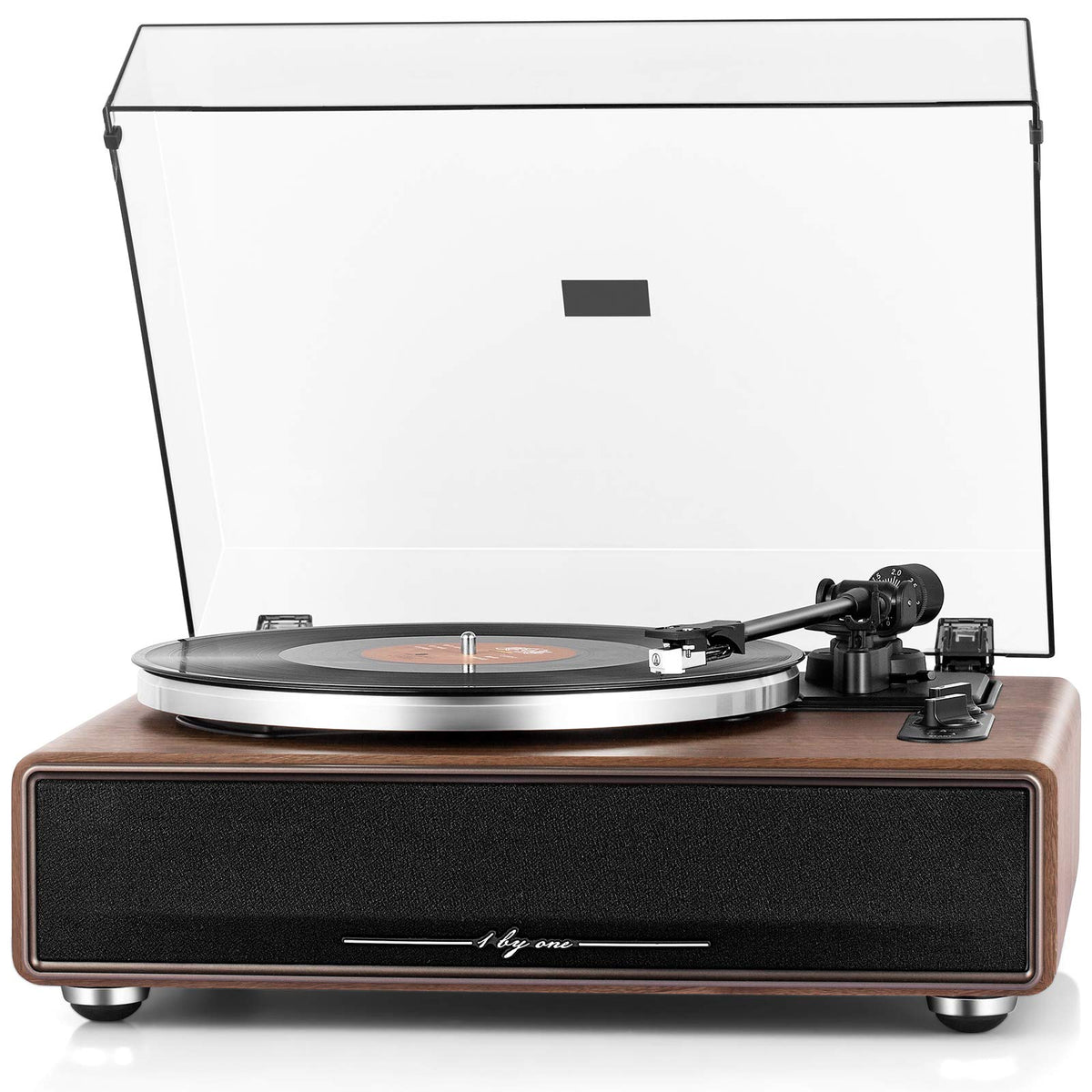 Plattenspieler mit integrierten Lautsprechern und Bluetooth, 33/45 RPM, Phono-Vorverstärker, Nussbaum