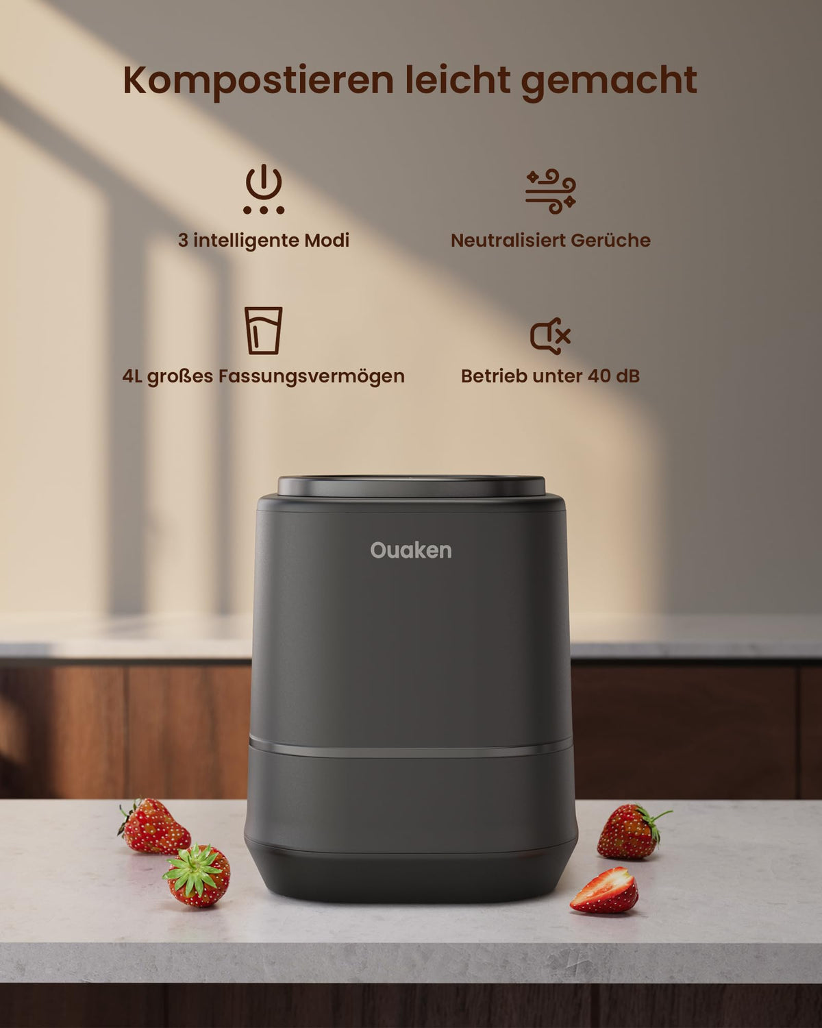 Elektrischer Komposter für die Küche, 4 L Smart Küchenkomposteimer mit 3 Modi und Geruchsarm
